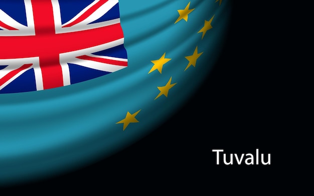 Wave flag of Tuvalu on dark background