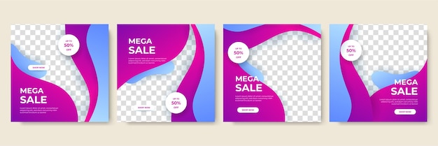 Wave gradient purple blue colorful sale post design template background