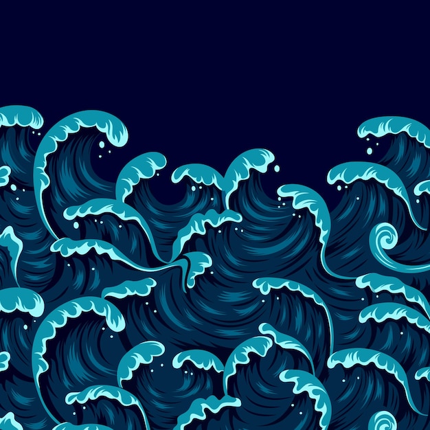 Wave illustration graphic with line art elements