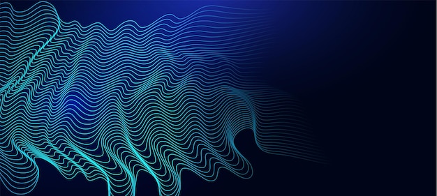 Wave line of flowing particles abstract vector on dark blue background