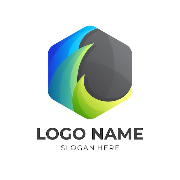 Wave logo template with 3d colorful style