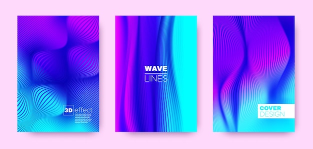 Wave poster set abstract gradient 3d cover