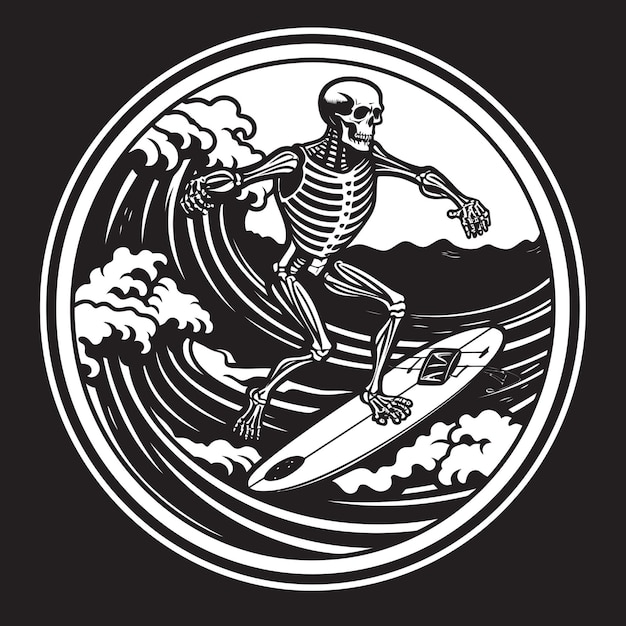 Vector wave rider bones cartoon surfing skeleton skeleton swell vector logo design