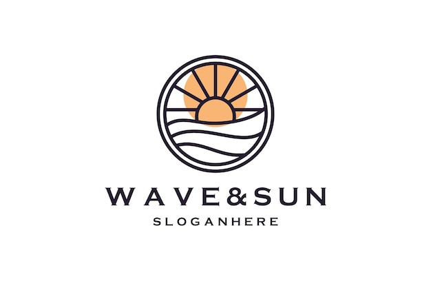 Wave sun beach logo icon vector in trendy line linear outline illustration