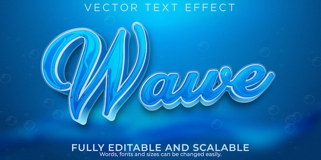 Wave water text effect, editable blue and liquid text style