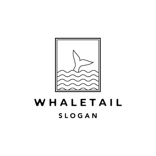 Wave whale tail logo line art minimalist vector icon illustration design