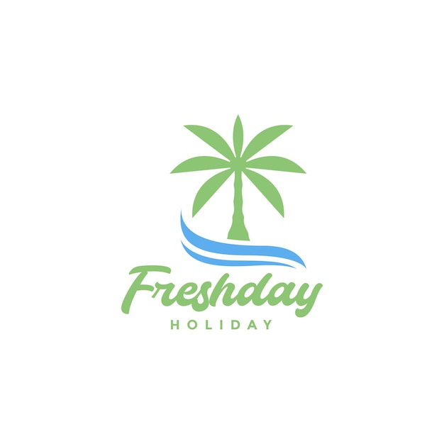 Wave with coconut tree logo design