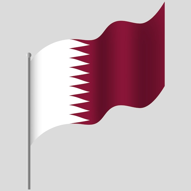 Waved Qatar flag Qatar flag on flagpole Vector emblem of Qatar