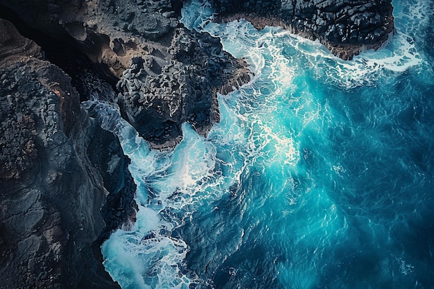 Vector the waves eroded the coral reefs on the shore aerial drone image top looking down of surf waves roll