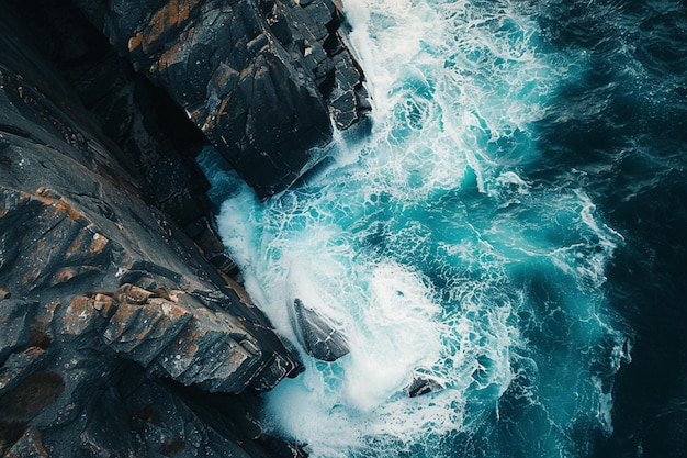 Vector the waves eroded the coral reefs on the shore aerial drone image top looking down of surf waves roll