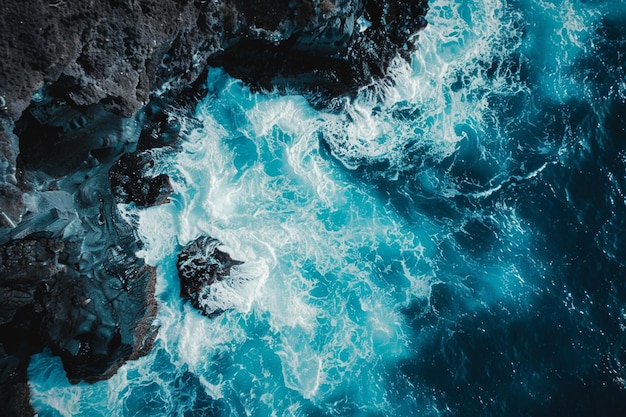 Vector the waves eroded the coral reefs on the shore aerial drone image top looking down of surf waves roll