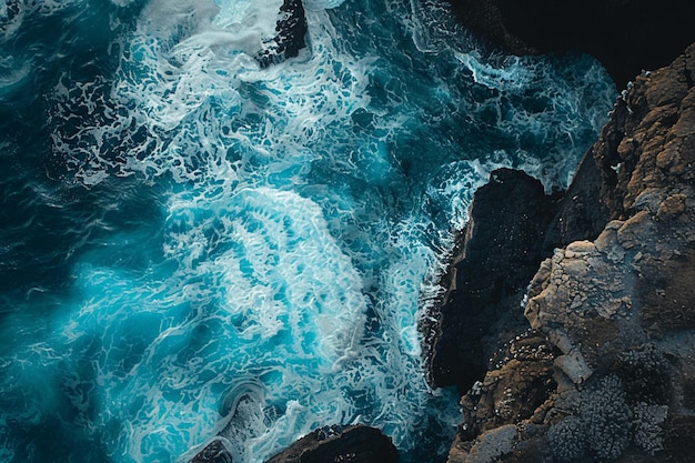 Vector the waves eroded the coral reefs on the shore aerial drone image top looking down of surf waves roll