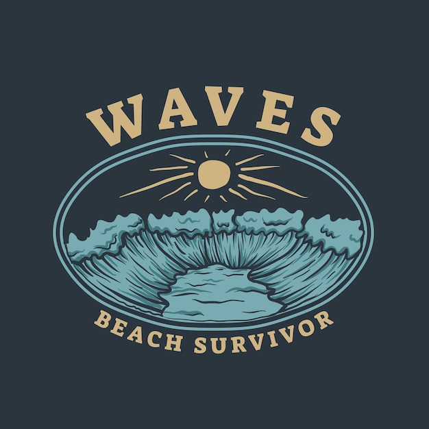 waves hand drawn illustration with vintage style