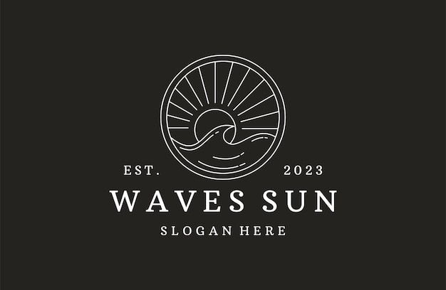 Waves sun logo vector icon illustration hipster vintage retro