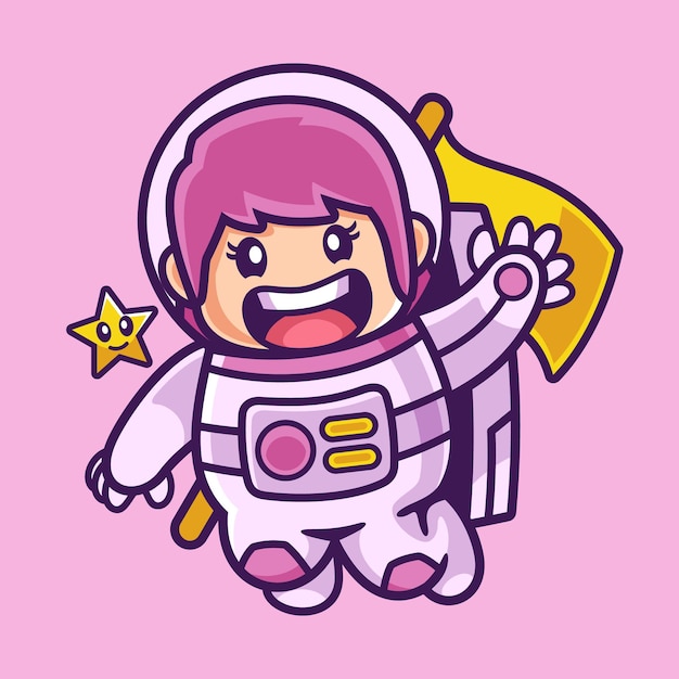 Waving Astronaut Girl Cartoon Character