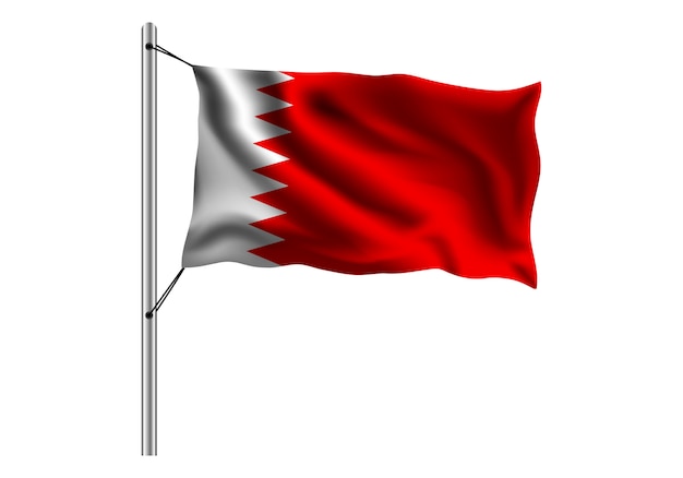 Waving Bahrain flag on flagpole on white