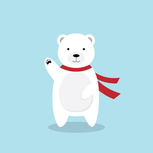 Waving cartoon polar bear