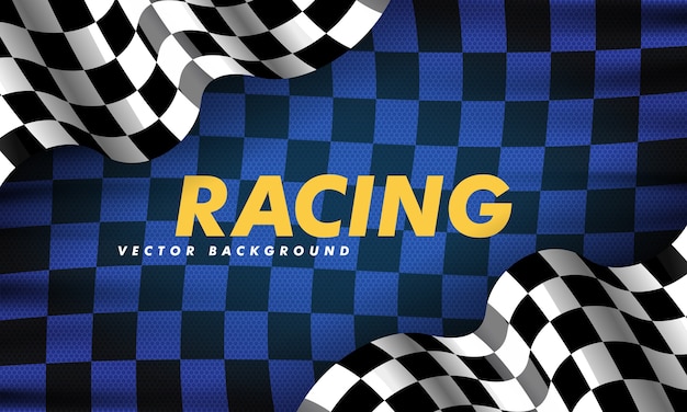 Waving checkered flag along the edges on a black and blue background