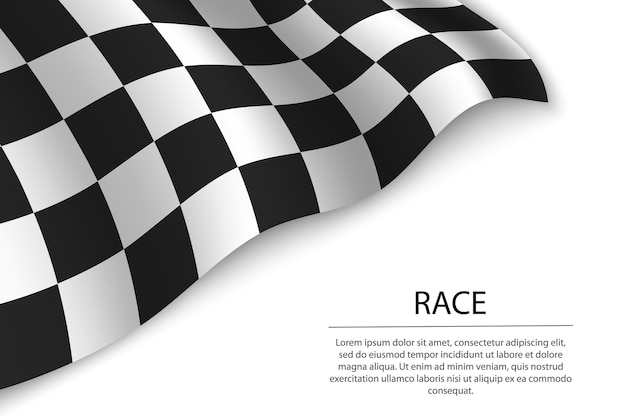 Waving checkered race flag on white background Banner or ribbon