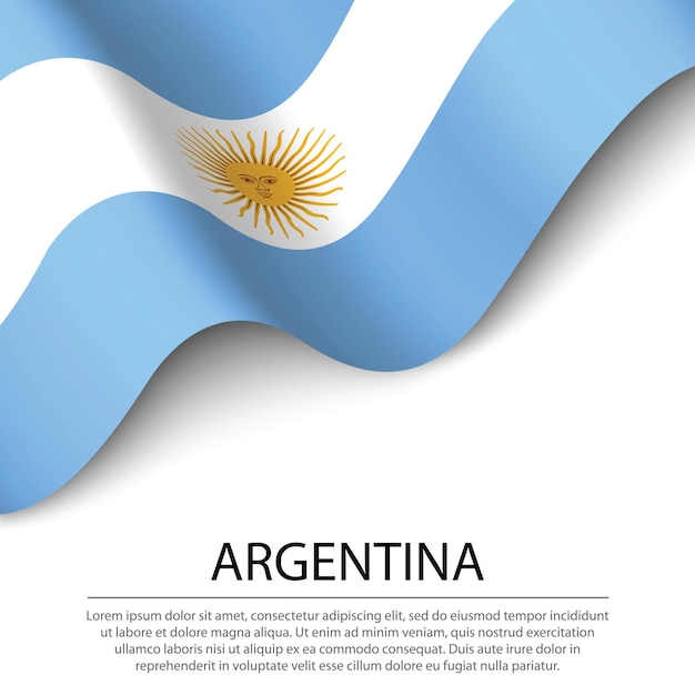 Waving flag of Argentina on white background. Banner or ribbon vector template for independence day