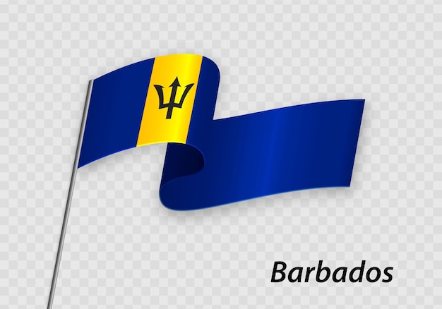 Waving flag of Barbados on flagpole Template for independence day