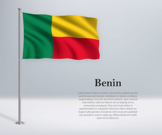 Waving flag of Benin on flagpole