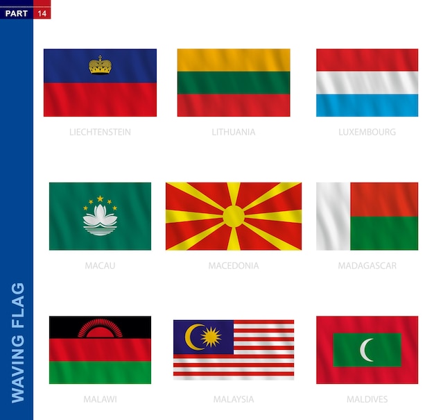 Vector waving flag collection in official proportion nine vector flag