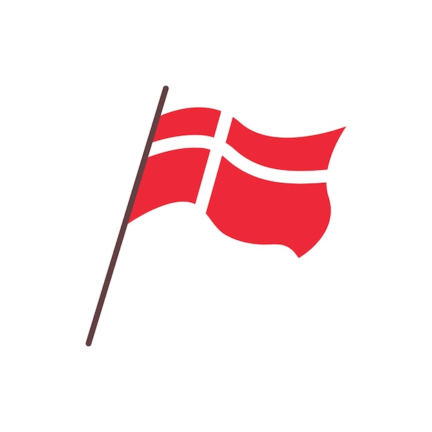 Waving flag of Denmark country Isolated danish red flag with white cross Vector flat illustration