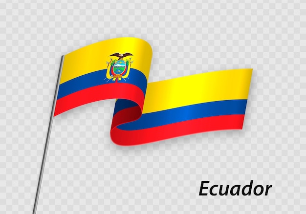 Waving flag of Ecuador on flagpole Template for independence day