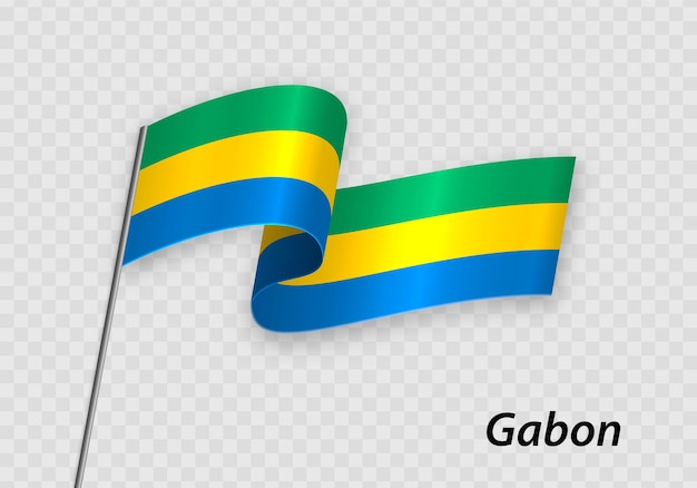 Waving flag of Gabon on flagpole Template for independence day