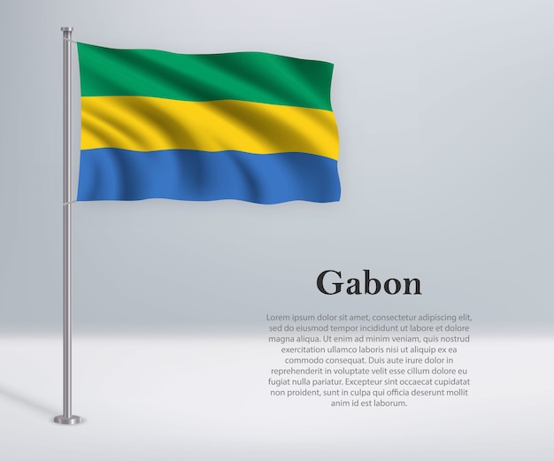 Waving flag of Gabon on flagpole