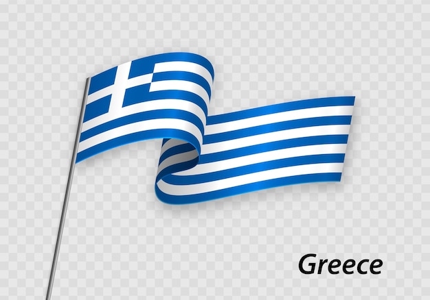 Waving flag of Greece on flagpole Template for independence day