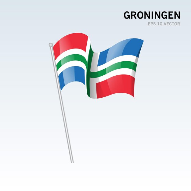 Waving flag of Groningen provinces of Netherlands isolated on gray background