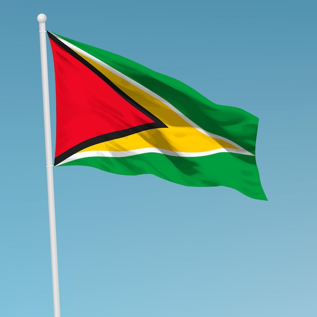 Waving flag of Guyana on flagpole Template for independence day