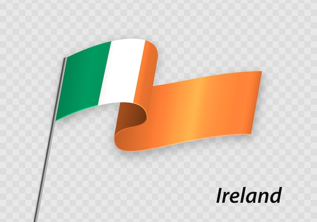 Waving flag of Ireland on flagpole Template for independence day