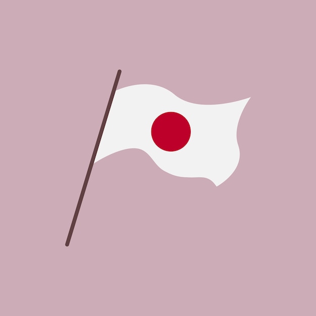 Waving flag of Japan country Isolated japanese flag with red circle on white background Vector flat illustration