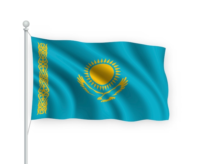 waving flag Kazakhstan on flagpole Isolated on white