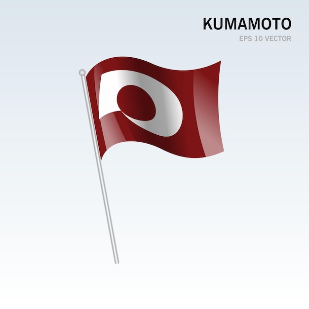 Waving flag of Kumamoto prefectures of Japan isolated on gray background