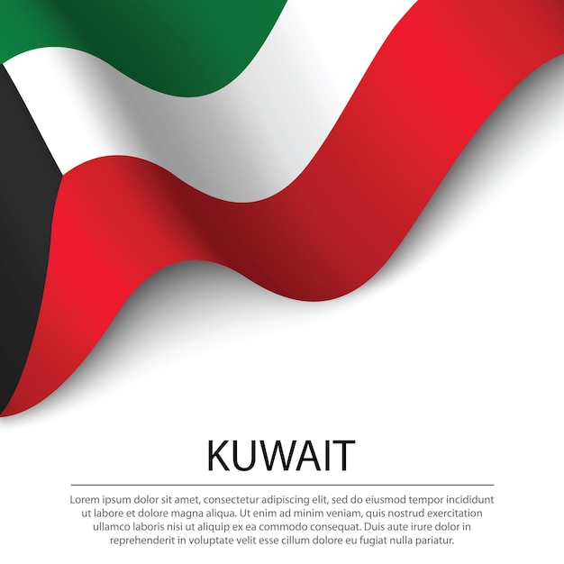 Waving flag of Kuwait on white background. Banner or ribbon vector template for independence day