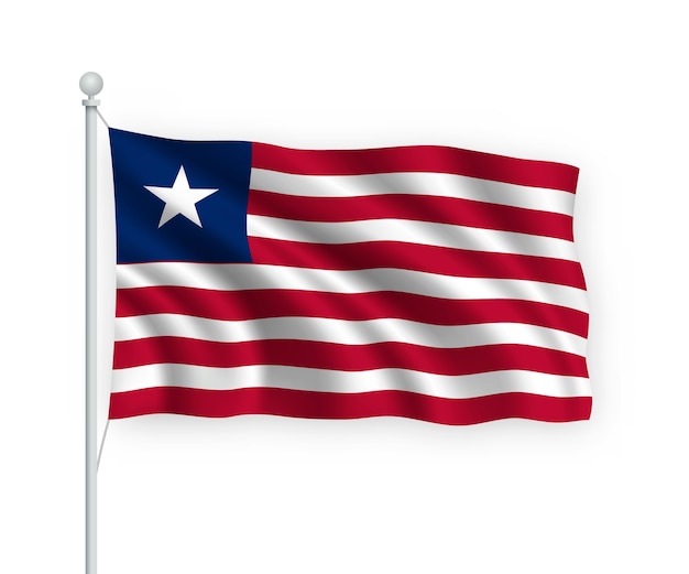 waving flag Liberia on flagpole Isolated on white