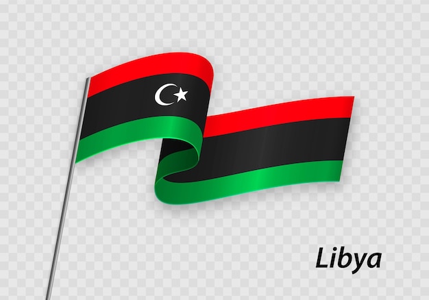 Waving flag of Libya on flagpole Template for independence day