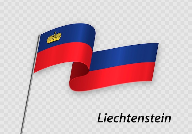 Waving flag of Liechtenstein on flagpole Template for independence day