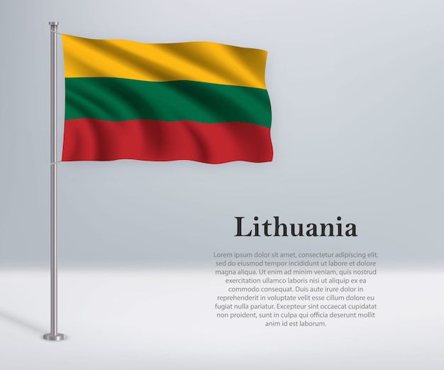 Waving flag of Lithuania on flagpole