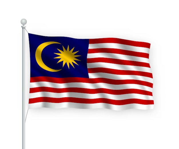 waving flag Malaysia on flagpole Isolated on white