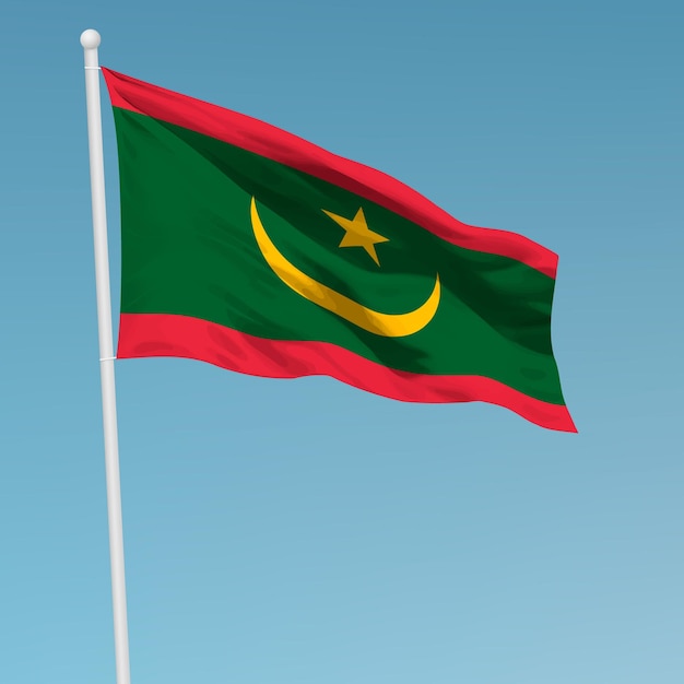 Waving flag of Mauritania on flagpole Template for independence day