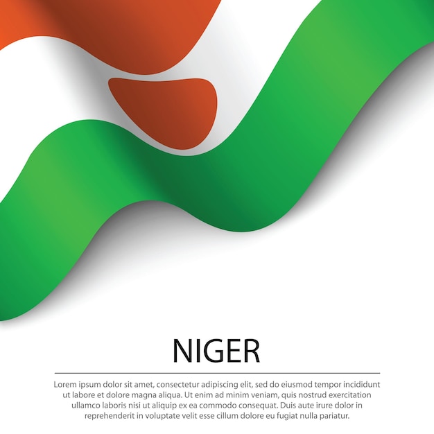 Waving flag of Niger on white background. Banner or ribbon vector template for independence day