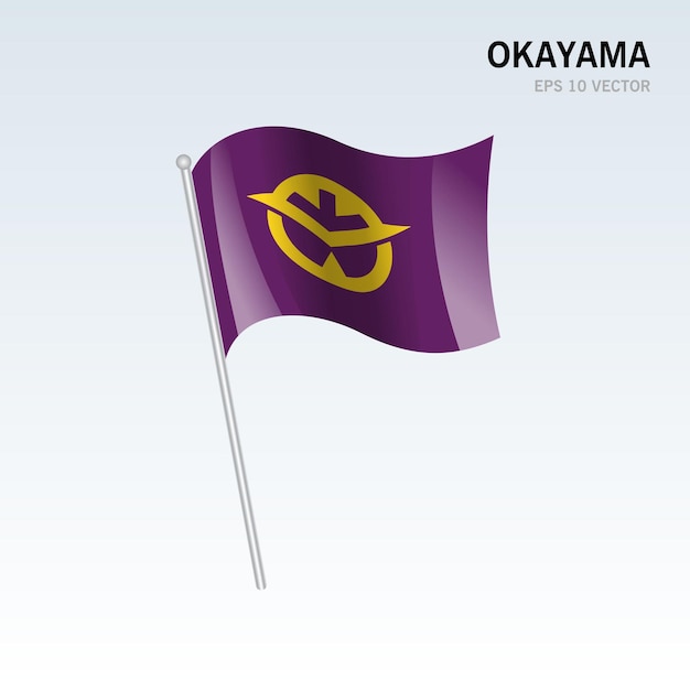 Waving flag of Okayama prefectures of Japan isolated on gray background