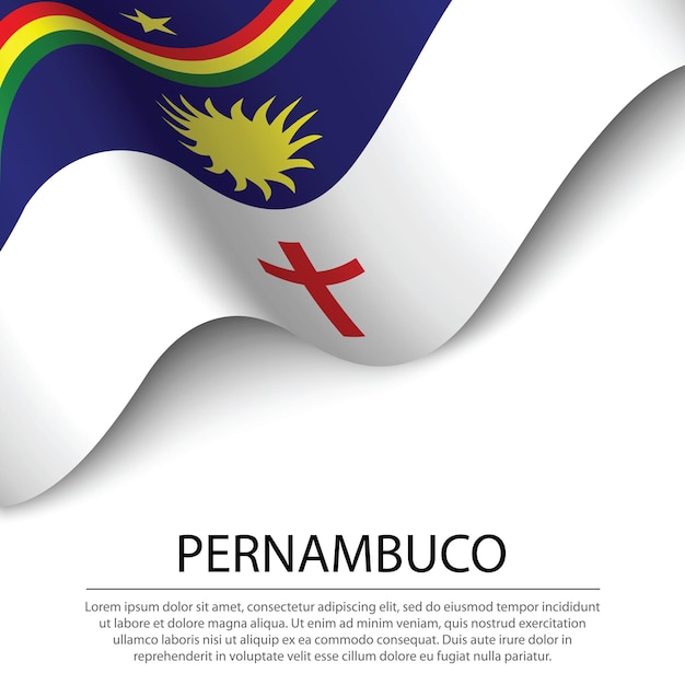 Waving flag of Pernambuco is a state of Brazil on white backgrou