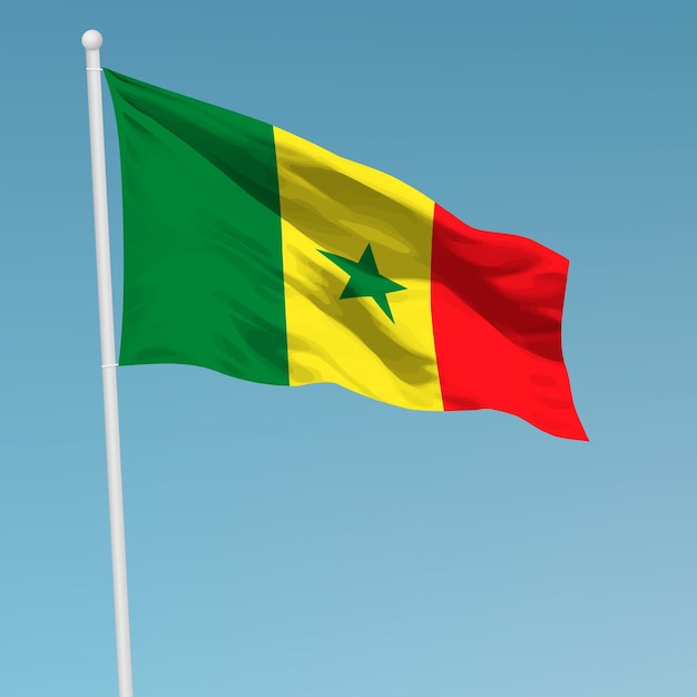 Waving flag of Senegal on flagpole Template for independence day