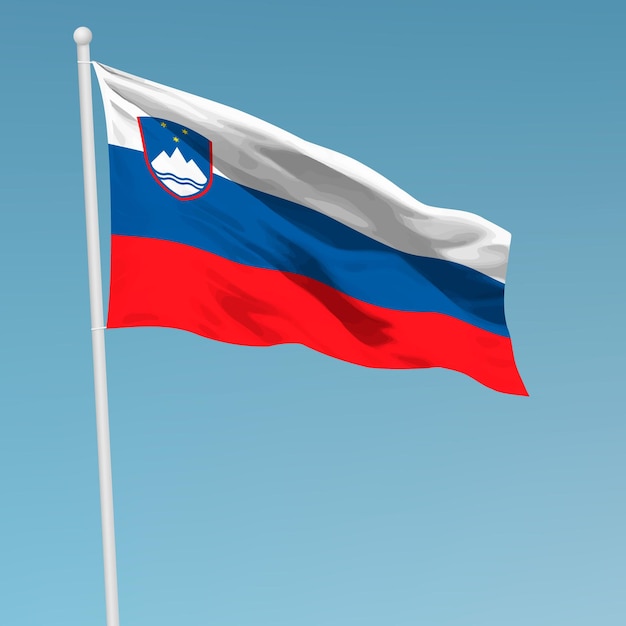 Waving flag of Slovenia on flagpole Template for independence